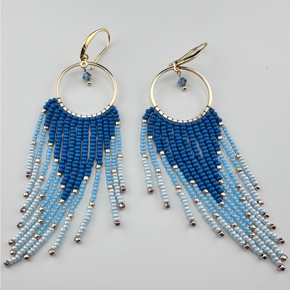 Elegant Ombre Blue Beaded Earrings - Picture 9 of 15